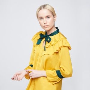 Mustard Ruffle Bow Neck shirt